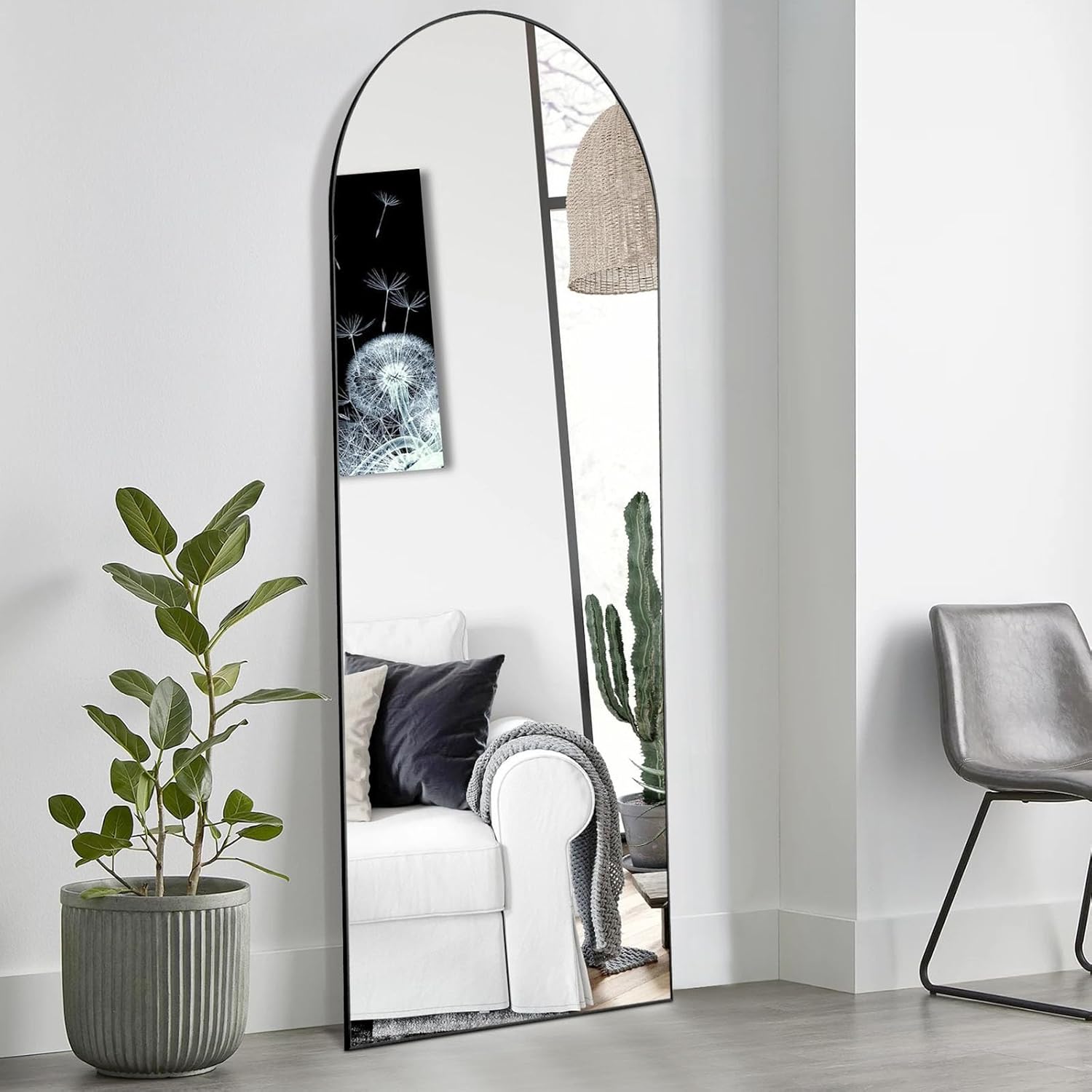 Arch Mirror Leaning - Black Arched Full Length Mirror 60