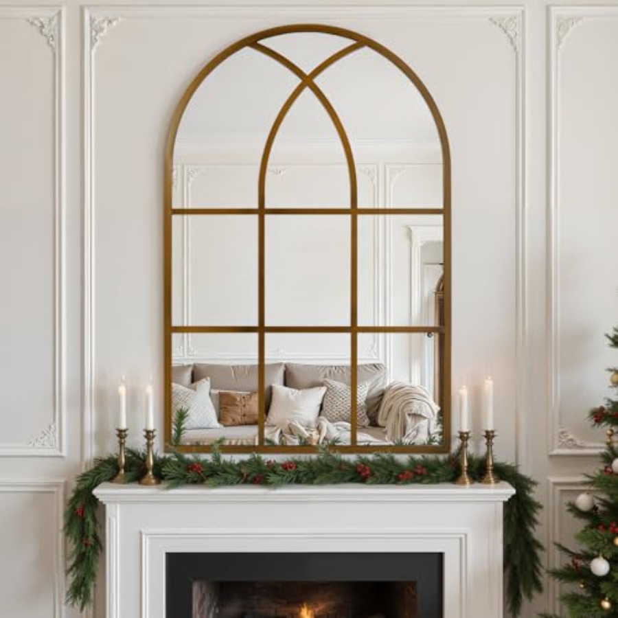 Arch Mirror Leaning - Arched Window Pane Wall Mirror 30x48